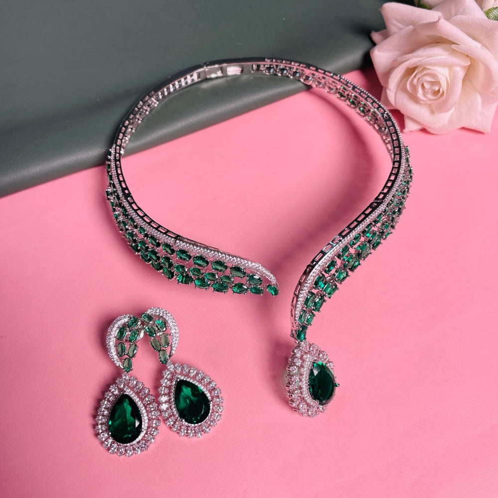 SILVER AD DIAMOND SET GREEN
