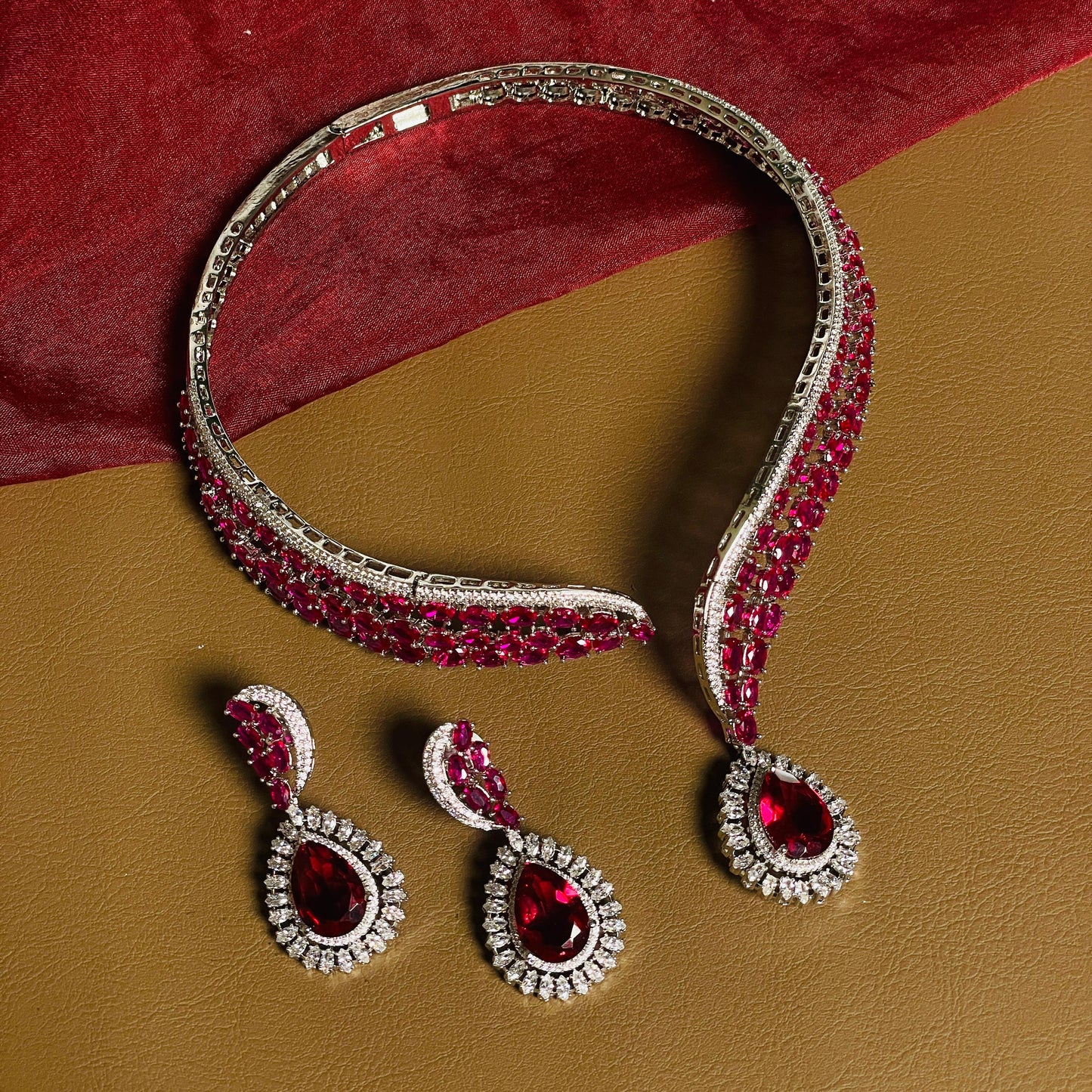 SILVER AD DIAMOND SET RED