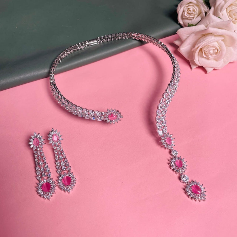 SILVER AD DIAMOND SET LIGHT PINK